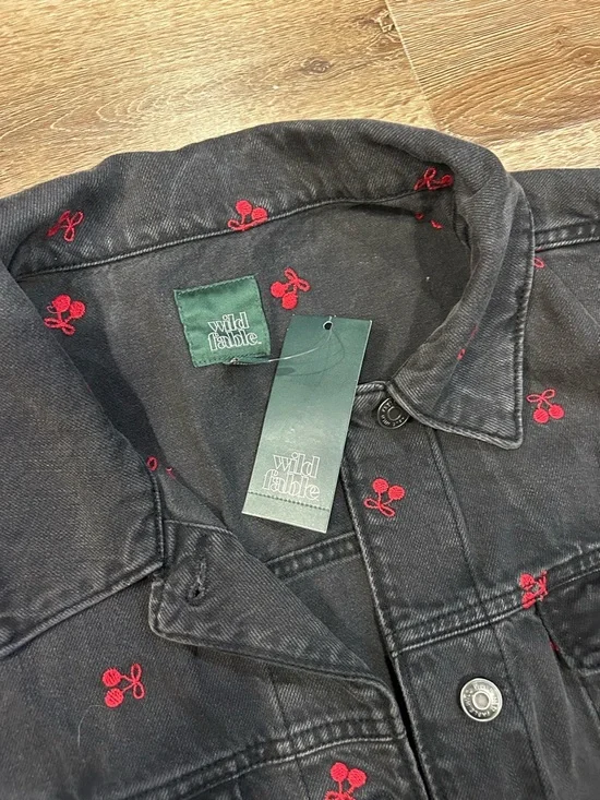 wild fable Black Denim Vest with Red Cherry Embroidery - Picture 2 of 3